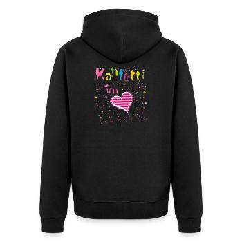 Konfetti im Herzen - Unisex Premium Bio Zip Hoodie - Schwarz - Hinten - Nico (187cm)