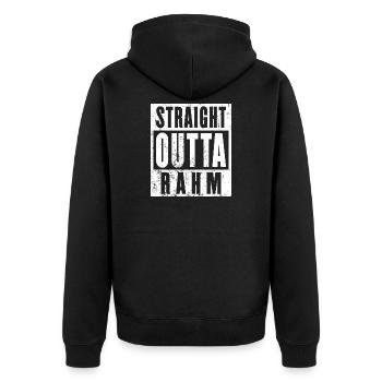 Rahm, Ruhrgebiet, Ruhrpott, Dortmund Rahm - Unisex Premium Bio Zip Hoodie - Schwarz - Hinten - Nico (187cm)