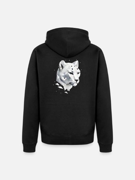 Geometrischer Schneeleopard – Eleganz der Wildnis - Unisex Premium Bio Zip Hoodie - Schwarz