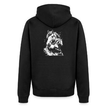 White horse galloping as a cool portrait - Unisex Premium Organic Zip Hoodie - black - Back - Nico (187cm)