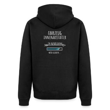 Fahrzeuginnenausstatter Ausbildung Beruf Geschenk - Unisex Premium Bio Zip Hoodie - Schwarz - Hinten - Nico (187cm)