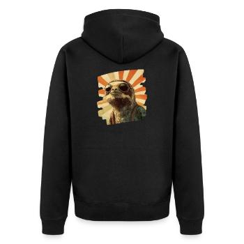 Faultier Retro - Unisex Premium Bio Zip Hoodie - Schwarz - Hinten - Nico (187cm)