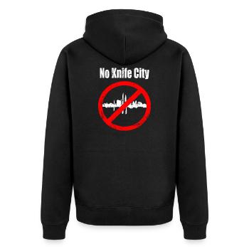 Keine Messer Stadt - Unisex Premium Bio Zip Hoodie - Schwarz - Hinten - Nico (187cm)
