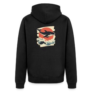 Walfisch Retro - Unisex Premium Bio Zip Hoodie - Schwarz - Hinten - Nico (187cm)