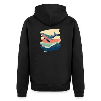 Whale Retro - Unisex Premium Organic Zip Hoodie - black - Back - Nico (187cm)