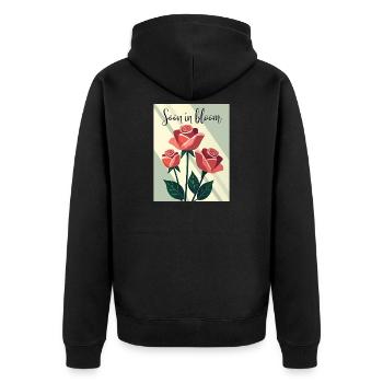 Soon in Bloom Rosenmotiv - Unisex Premium Bio Zip Hoodie - Schwarz - Hinten - Nico (187cm)