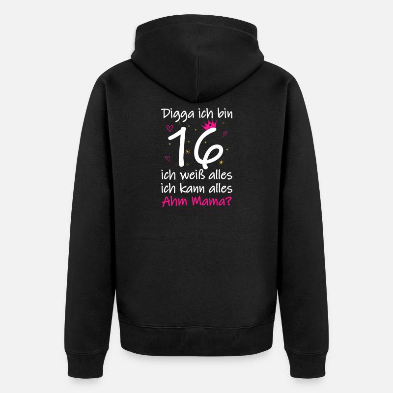 16. Geburtstag Junge Mädchen 16. Geburtstag Digga Ich bin 16 - Unisex Premium Bio Zip Hoodie - Schwarz
