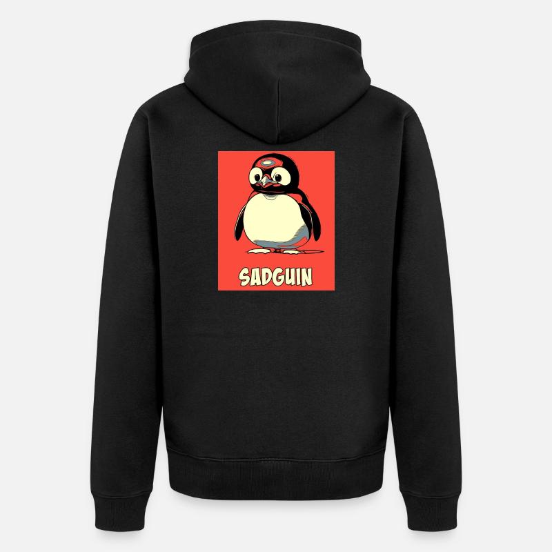 SADGUIN triste pingouin style bande dessinée - Veste à capuche bio Premium Unisexe - noir