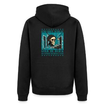 Straßen Skull - Unisex Premium Bio Zip Hoodie - Schwarz - Hinten - Nico (187cm)