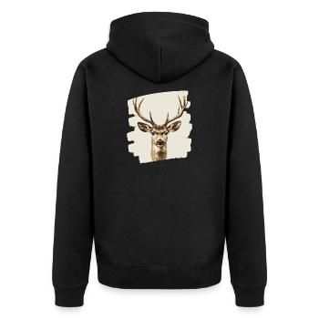 Hirsch mit Geweih - Unisex Premium Bio Zip Hoodie - Schwarz - Hinten - Nico (187cm)