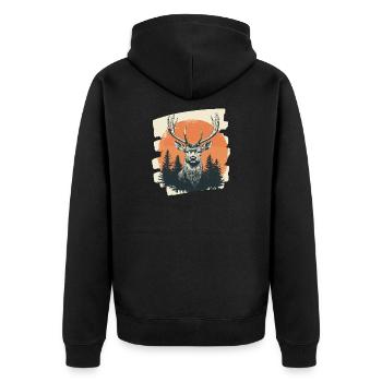 Hirsch mit Geweih - Unisex Premium Bio Zip Hoodie - Schwarz - Hinten - Nico (187cm)