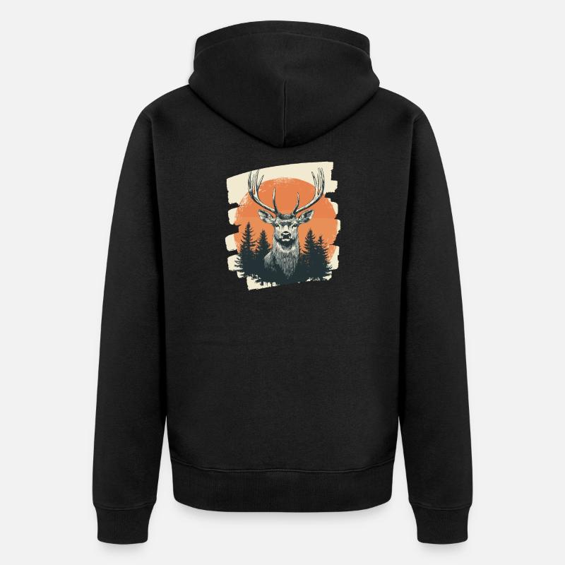 Hirsch mit Geweih - Unisex Premium Bio Zip Hoodie - Schwarz