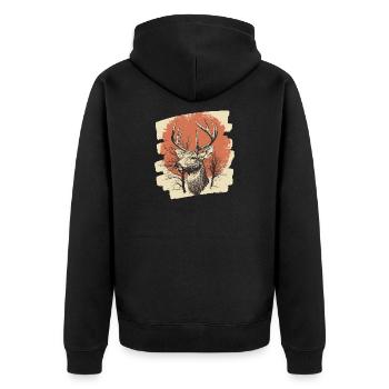 Hirsch mit Geweih - Unisex Premium Bio Zip Hoodie - Schwarz - Hinten - Nico (187cm)