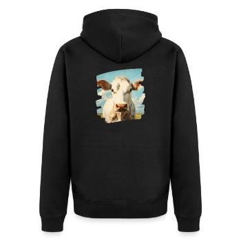 Kuh Bauer - Unisex Premium Bio Zip Hoodie - Schwarz - Hinten - Nico (187cm)