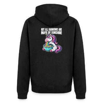 Lustiges Einhorn – Nicht alle Regenbögen - Unisex Premium Bio Zip Hoodie - Schwarz - Hinten - Nico (187cm)