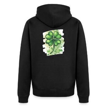 St. Patricks day Kleeblatt - Unisex Premium Bio Zip Hoodie - Schwarz - Hinten - Nico (187cm)
