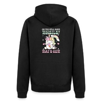 Oh you still have tonsils that s cute - Unisex Premium Bio Zip Hoodie - Schwarz - Hinten - Nico (187cm)