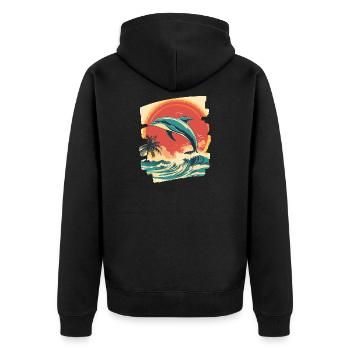 Dolphin - Unisex Premium Organic Zip Hoodie - black - Back - Nico (187cm)