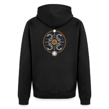 Roue serpentine avec soleil et lune - Veste à capuche bio Premium Unisexe - noir - Dos - Nico (187cm)