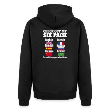 Sprachen Sixpack - Unisex Premium Bio Zip Hoodie - Schwarz - Hinten - Nico (187cm)