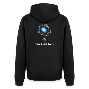 Neon Galaxy Rocket - Unisex Premium Bio Zip Hoodie - Schwarz - Hinten - Nico (187cm)