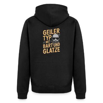 Geiler Typ Mit Bart & Glatze Glatzkopf Bartträger - Unisex Premium Bio Zip Hoodie - Schwarz - Hinten - Nico (187cm)