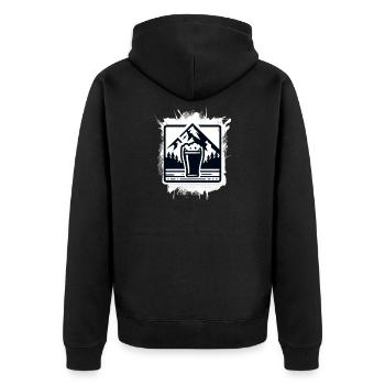 Bergsee mit Bierglas Motiv - Unisex Premium Bio Zip Hoodie - Schwarz - Hinten - Nico (187cm)