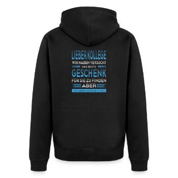 Kollege Abschied Geschenke Abschiedsgeschenk - Unisex Premium Bio Zip Hoodie - Schwarz - Hinten - Nico (187cm)