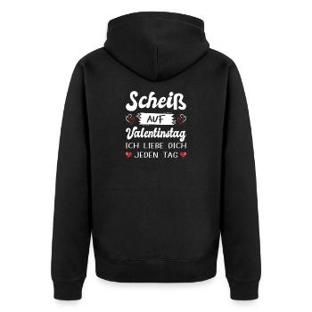 Valentinstag Geschenke Fun Valentinstagsgeschenke - Unisex Premium Bio Zip Hoodie - Schwarz - Hinten - Nico (187cm)