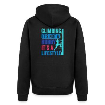 Klettern - es ist kein Hobby. Es ist ein Lebensstil - Unisex Premium Bio Zip Hoodie - Schwarz - Hinten - Nico (187cm)