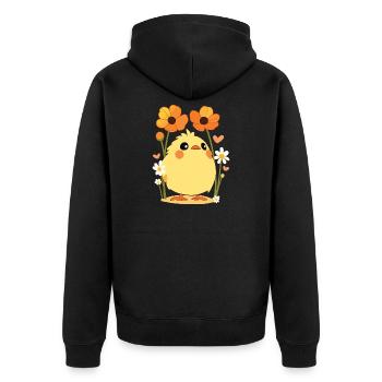 poussin, printemps, fleurs, été, Pâques, jardin - Veste à capuche bio Premium Unisexe - noir - Dos - Nico (187cm)