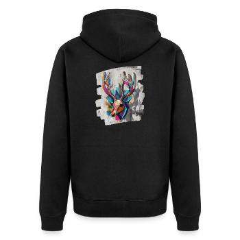 Hirsch mit Geweih - Unisex Premium Bio Zip Hoodie - Schwarz - Hinten - Nico (187cm)