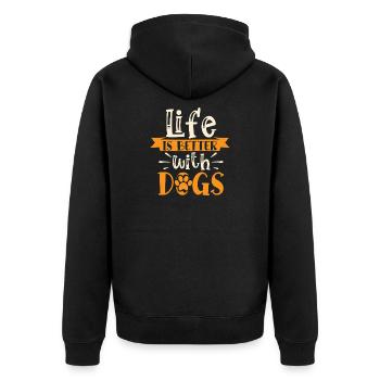Life is Better with Dogs – Hundeliebhaber - Unisex Premium Bio Zip Hoodie - Schwarz - Hinten - Nico (187cm)