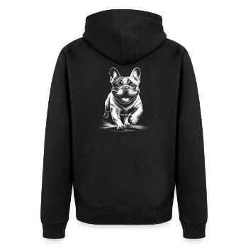 Running French Bulldog in Drawing Style - Unisex Premium Organic Zip Hoodie - black - Back - Nico (187cm)
