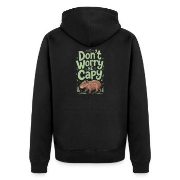 Capybara Dont Worry Be Capy Wasserschwein Nagetier - Unisex Premium Bio Zip Hoodie - Schwarz - Hinten - Nico (187cm)
