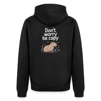 Capybara Dont Worry Be Capy Wasserschwein Nagetier - Unisex Premium Bio Zip Hoodie - Schwarz - Hinten - Nico (187cm)
