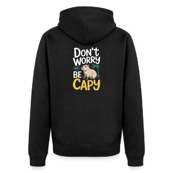 Capybara Dont Worry Be Capy Wasserschwein Nagetier - Unisex Premium Bio Zip Hoodie - Schwarz - Hinten - Nico (187cm)