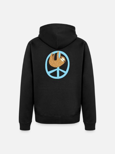 Faultier Peacezeichen - Unisex Premium Bio Zip Hoodie - Schwarz