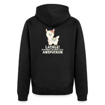 Lama lustiger Spruch Lächeln - Unisex Premium Bio Zip Hoodie - Schwarz - Hinten - Nico (187cm)