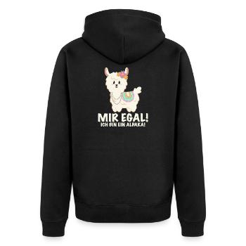Alpaka mit lustigem Spruch und Blumen - Unisex Premium Bio Zip Hoodie - Schwarz - Hinten - Nico (187cm)