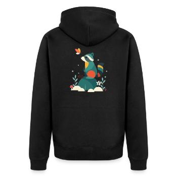 Waschbär & Schmetterling-Niedliches Waldtier-Motiv - Unisex Premium Bio Zip Hoodie - Schwarz - Hinten - Nico (187cm)