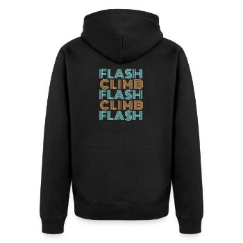 flash climb klettern bouldern stylische Schrift - Unisex Premium Bio Zip Hoodie - Schwarz - Hinten - Nico (187cm)