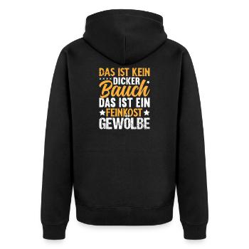 Humorous saying about the belly - Unisex Premium Organic Zip Hoodie - black - Back - Nico (187cm)