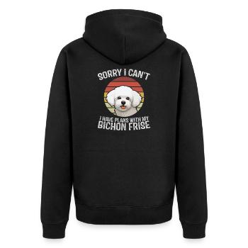 Süße Bichon Frise mit humorvollem Zitat - Unisex Premium Bio Zip Hoodie - Schwarz - Hinten - Nico (187cm)