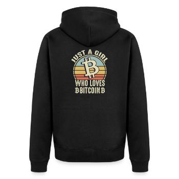 Just a Girl Who Loves Bitcoin – Retro Krypto - Unisex Premium Bio Zip Hoodie - Schwarz - Hinten - Nico (187cm)
