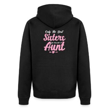 Nur die besten Schwestern werden zur Tante befördert - Unisex Premium Bio Zip Hoodie - Schwarz - Hinten - Nico (187cm)
