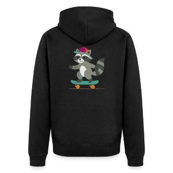Skateboard-Waschbär mit Basecap - Unisex Premium Bio Zip Hoodie - Schwarz - Hinten - Nico (187cm)