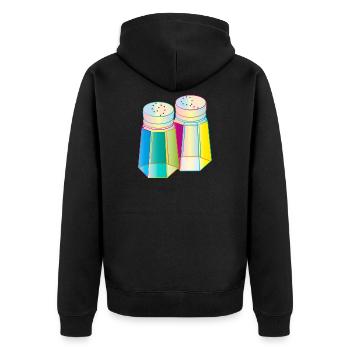 Salz & Pfeffer im Prisma-Glas – Farbenfrohe Würze - Unisex Premium Bio Zip Hoodie - Schwarz - Hinten - Nico (187cm)