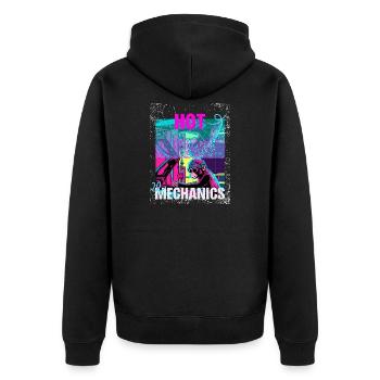 Hot Mechanics – Neon Monkey Garage Design - Unisex Premium Organic Zip Hoodie - black - Back - Nico (187cm)