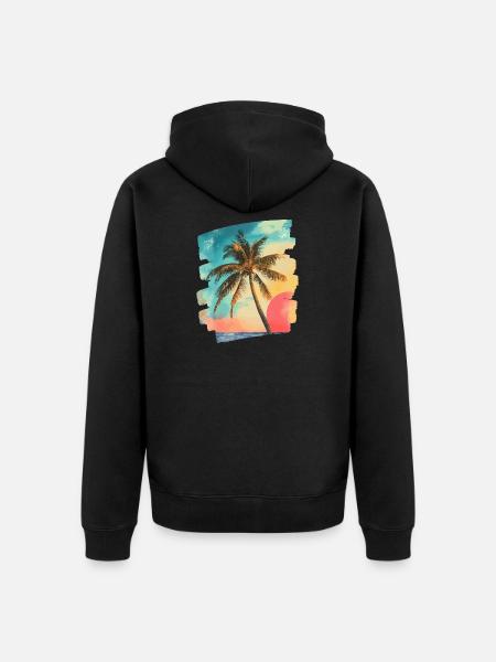 Strand Palmen Sonnenuntergang Sommer - Unisex Premium Bio Zip Hoodie - Schwarz
